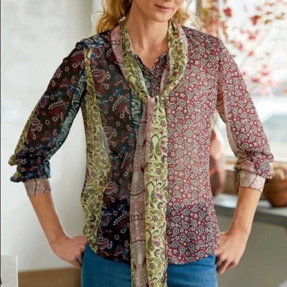 Soft Surroundings Blouse Tie Neck NWT Small